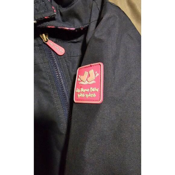 JoJo Maman Bébé Splash Splash Girls Waterproof Jacket Size 2T Navy & Floral - Picture 2 of 6